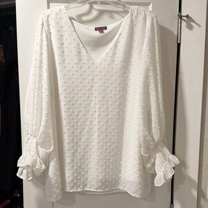 Vince Camuto White Textured Blouse with Ruffle Sleeves from Macy’s NWT